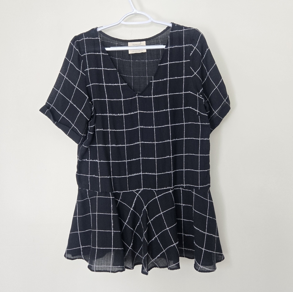 Anthropologie Nomad by Morgan Carper Window Pane Peplum Blouse Top Sz Medium